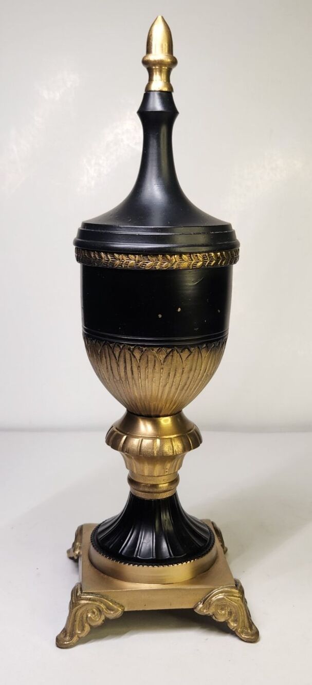Vintage Brass Gold & Black Neoclassical Metal Decorative Urn 13.75" Greek